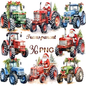36 Natal trator clipart,PNG,Aquarela Natal trator,Inverno clipart,Feriado clipart,Santa clipart,Digital Download,Commercial USe