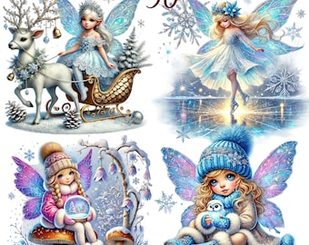 30 PNG set 1 Winter Fairies Clipart bundle, Snow Fairy Illustrations Designs, Instant Digital Download, Unlimited Commercial Use