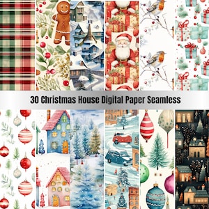Pacote de 30 papéis digitais de inverno aquarela sem costura, padrão de repetição de feriado nevado, fundo de textura sem costura festivo de Natal, scrapbooking