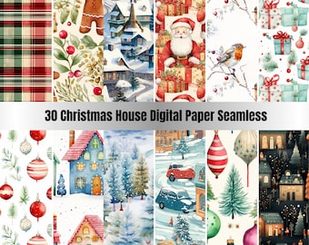 30 Watercolor Winter Seamless Paper Pack: Christmas Holiday Patterns (Digital Download)