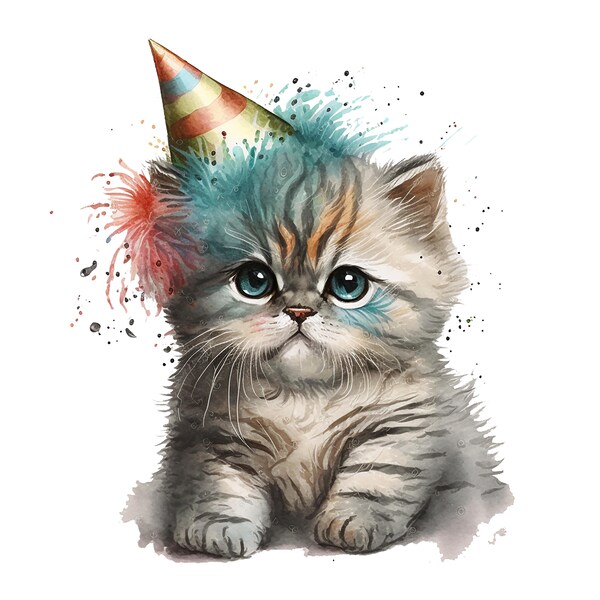 10 Kitten in Party Hat, Kitten clipart, Cute kitten, Kitten clipart, Animal clipart, Cat clipart, JPGs,Commercial Use,Digital Download