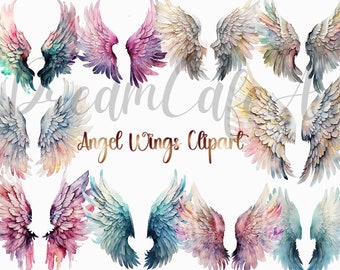 10 Angel Wings Watercolor Clipart png, Angel Wings Сlip art, cute Angel Wings, Angel Wings clip art,  Wings clip art, commercial use
