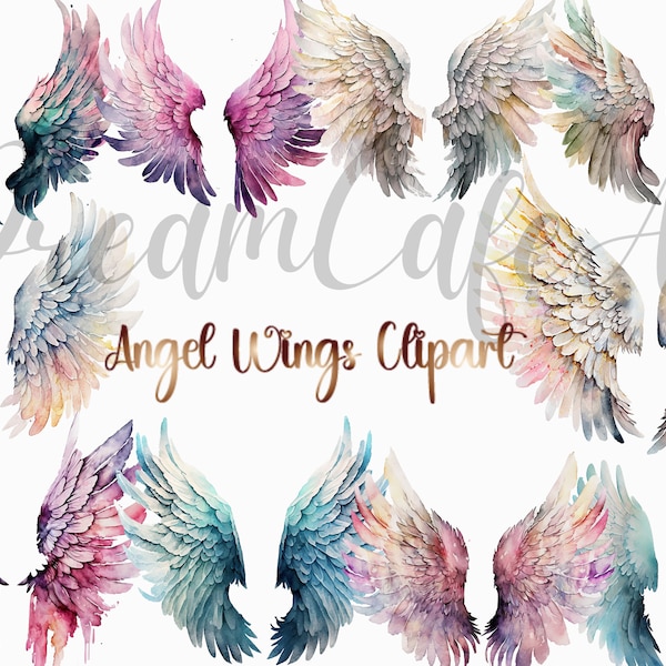 10 Angel Wings Watercolor Clipart png, Angel Wings Сlip art, cute Angel Wings, Angel Wings clip art,  Wings clip art, commercial use