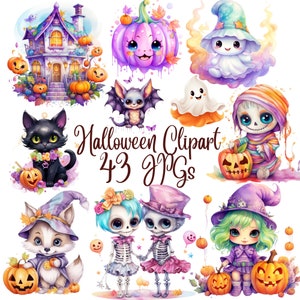 43 Watercolor Halloween Clipart,JPGs,Halloween Clipart,Commercial use,Digital Download,Watercolor Clipart,Card Making,Clip Art,Digital Craft