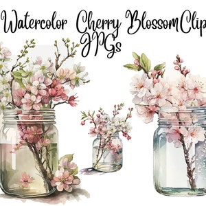 10 Cherry Blossom in a vase, Floral Clipart, JPGs, Commercial use, Digital Download,Watercolor Clipart,Card Making,Clip Art,Digital Craft