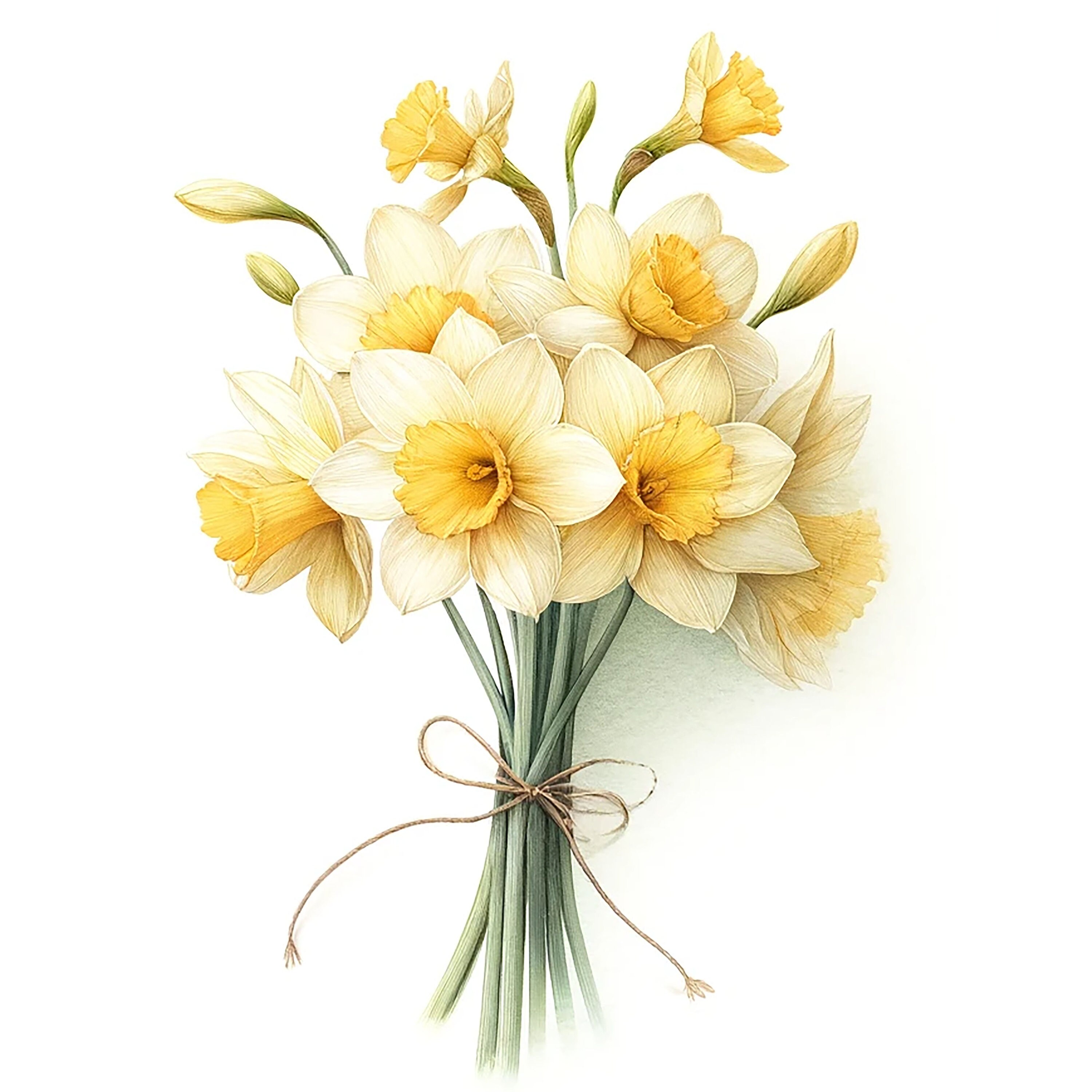 30 PNG Daffodil Clipart Bundle, Watercolor Daffodil Clipart, Floral ...
