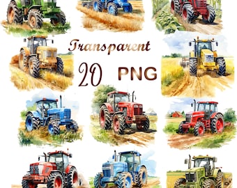 20 Watercolor Farm Tractor png, Tractor png, Tractor Farm png, Farm, Tractor Sublimation, Commercial use,Digital Download,Watercolor Clipart