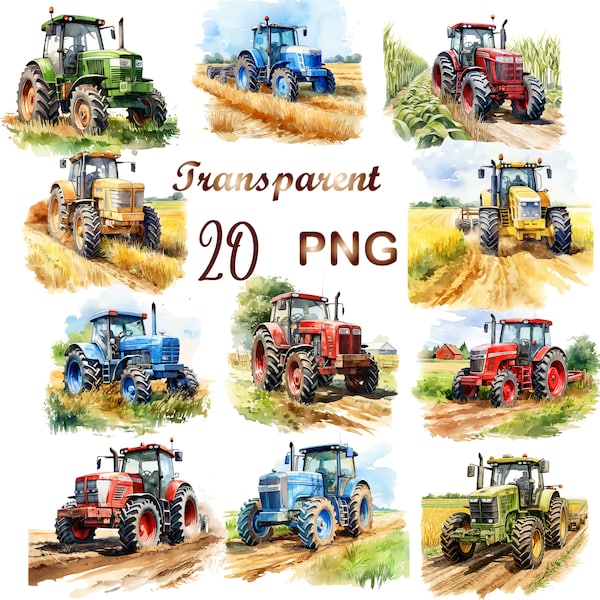 20 Watercolor Farm Tractor png, Tractor png, Tractor Farm png, Farm, Tractor Sublimation, Commercial use,Digital Download,Watercolor Clipart