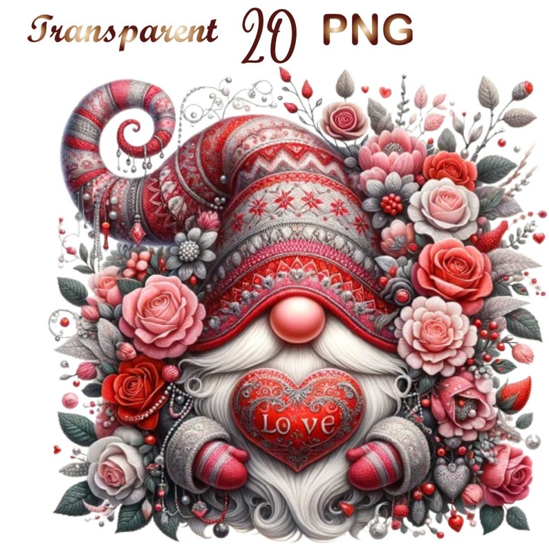 20 Cute Watercolor Valentine Gnome Png, Gnome Valentines Png, Valentine ...