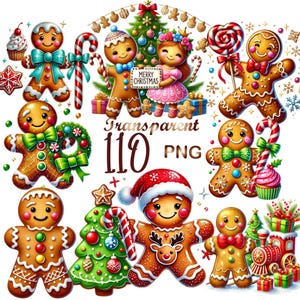 Gingerbread Man Clipart bundle, 110 PNG Christmas clipart, Festive Cookie Graphics, Holiday Printables, Commercial Use, Digital Download