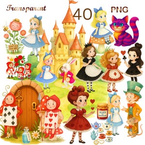 40 PNG Pastel Alice in Wonderland Clipart | Cute Alice png | Wonderland Clipart | Cheshire Cat PNG,Sublimation Graphics,Alice Wonderland PNG