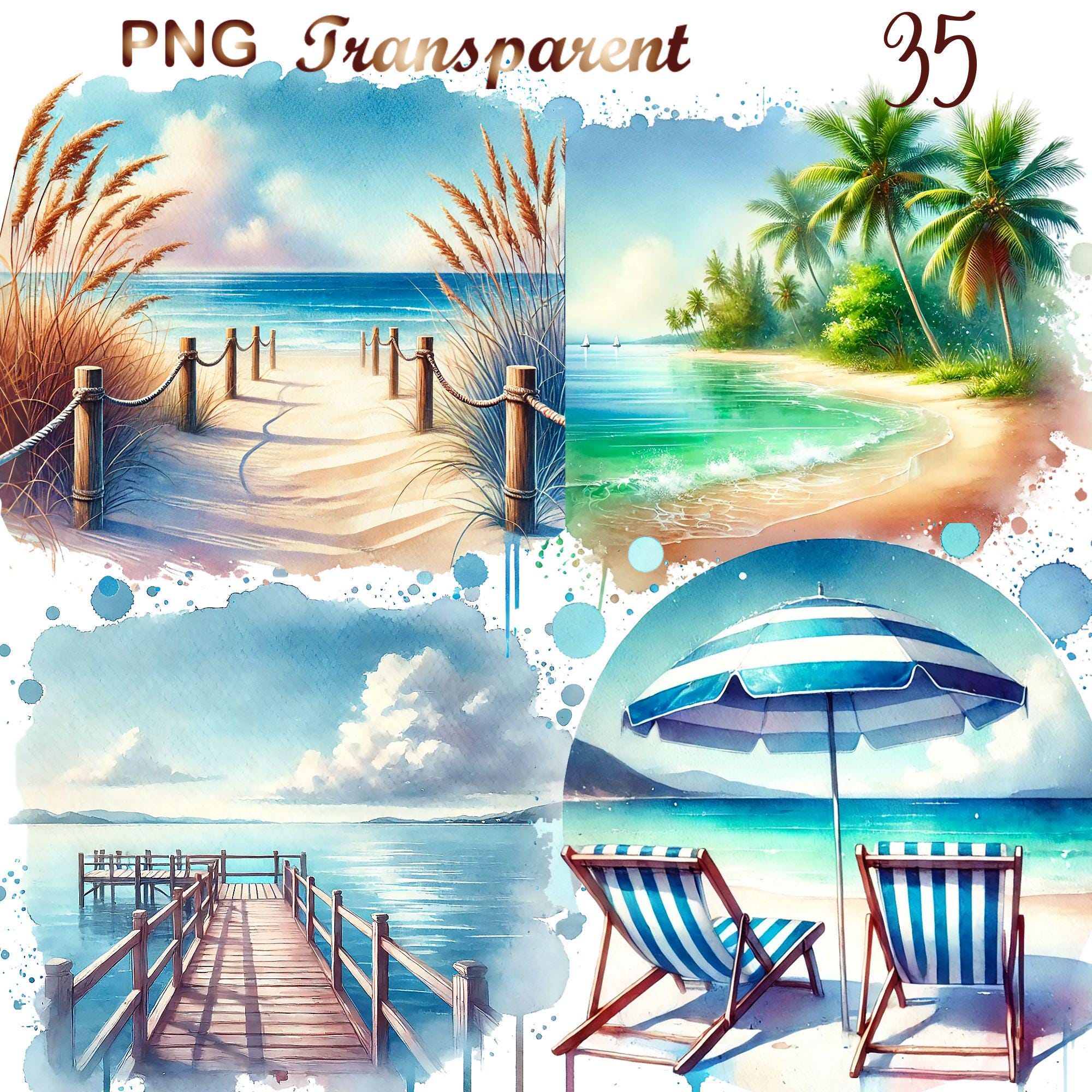 35 PNG Set 1 Beach Landscapes Clipart Bundle, Scenic Beach Graphics ...