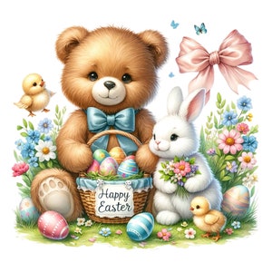 20 PNG Easter teddy bear clipart bundle, Easter clipart, Easter png graphics, teddy bear sublimation, Transparent background, Commercial Use