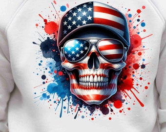 Patriotic Flag Skull, 3d skull png, skull american flag png, american skull png, american flag skull png, skull png, dtf designs png,dtf png