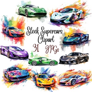 31 strakke supercars clipart, hoge kwaliteit jpg's, scrapbooking, ongewenste tijdschriften, planners, sublimatie, kunst aan de muur, commercieel gebruik, download