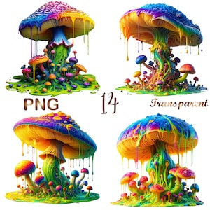 14 PNG, Magic Mushroom Clipart bundle, Psychedelic Mushroom clipart, Colorful Mushroom clipart,T ransparent, digital download,commercial use