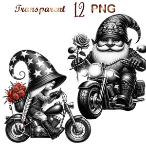 12 Clipart di motociclisti, Clipart di gnomi, Gnomo motociclista americano, Gnomi, Download digitale, Gnomo png, Uso commerciale, gnomo motociclista png