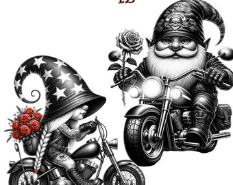 12 Clipart di motociclisti, Clipart di gnomi, Gnomo motociclista americano, Gnomi, Download digitale, Gnomo png, Uso commerciale, gnomo motociclista png