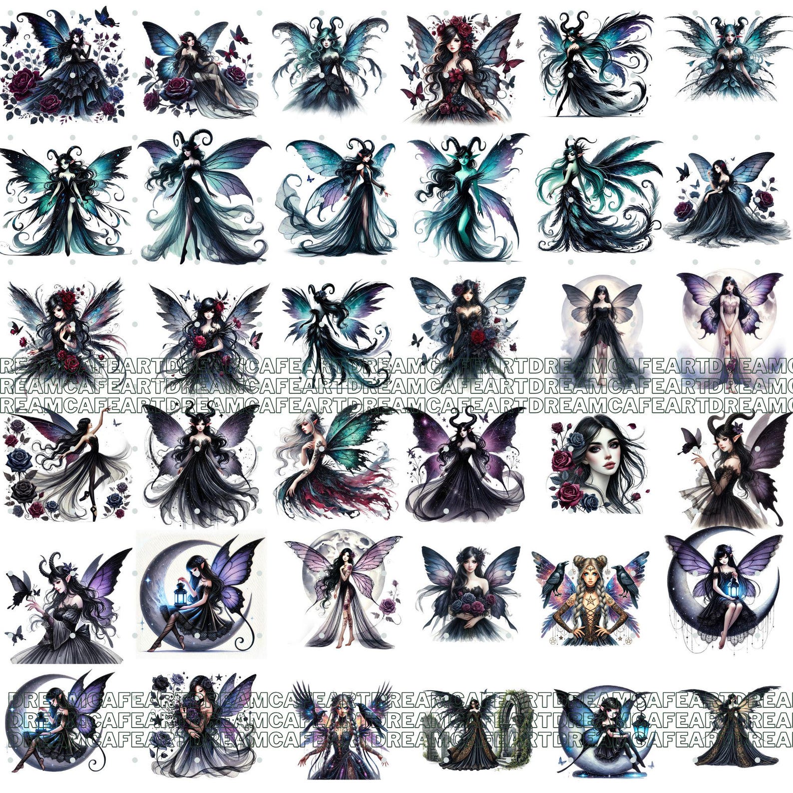 60 PNG Gothic Fairy Clipart Bundle – Watercolor Fairy Characters ...