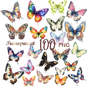 100 PNG Watercolor Butterflies Clipart Bundle | Colorful Butterflies PNG | Cute Botanical Butterflies Digital Download