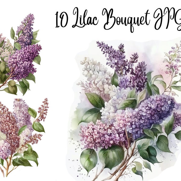 10 Lilac Bouquet Clipart, Floral clipart, Lilac clipart, Flower frame, JPGs, Commercial use, Paper crafts, Scrapbooking,Instant download