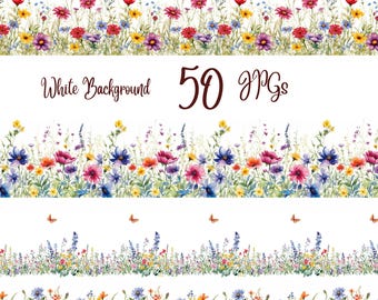 50 Flower border clipart, High Quality JPGs, Digital Download - Card Making, Mixed Media, Digital Paper Craft, Floral clipart