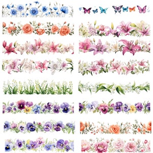60 PNG Flower Border, Floral clipart, Seamless flower border, wildflower clip art, wildflower frame, sublimation, png, sublimation png zdjęcie 4