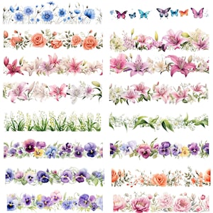 botanical border, seamless border, wildflower frame, flower border png, watercolor border, garden clipart, wedding border, digital flower art, floral clipart, floral png, flower frame png, scrapbook border, seamless floral