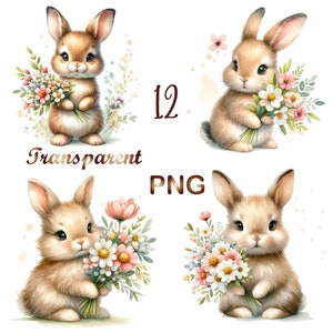 12 PNG/JPG, Watercolor Pastel Rabbit Clipart, Bunnies PNG, Floral bunny clipart, easter bunny png, Bunniessublimation, cute Bunnies png