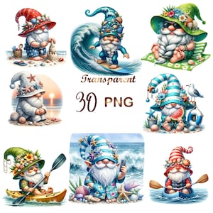30 PNG Watercolor Summer Beach Gnome Clipart bundle, Gnome Clipart, Beach Gnome Clipart, Summer Gnome Clipart,Gnome PNG,Beach Gnome Clipart