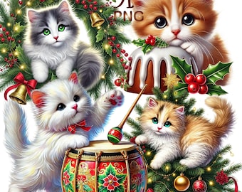 31 PNG Christmas Kitten clipart bundle, set 7, Cute Christmas Cats Clipart,Holiday Clipart Digital Download, Unlimited Commercial Use Crafts