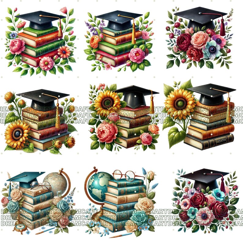 122 PNG Graduation clipart bundle, diploma clipart, graduation hat ,graduation cap, college clipart, Commercial Use, Digital Download image 11
