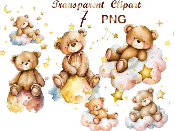 Watercolor Teddy Bear Clipart: Baby Shower PNG (Digital Download)