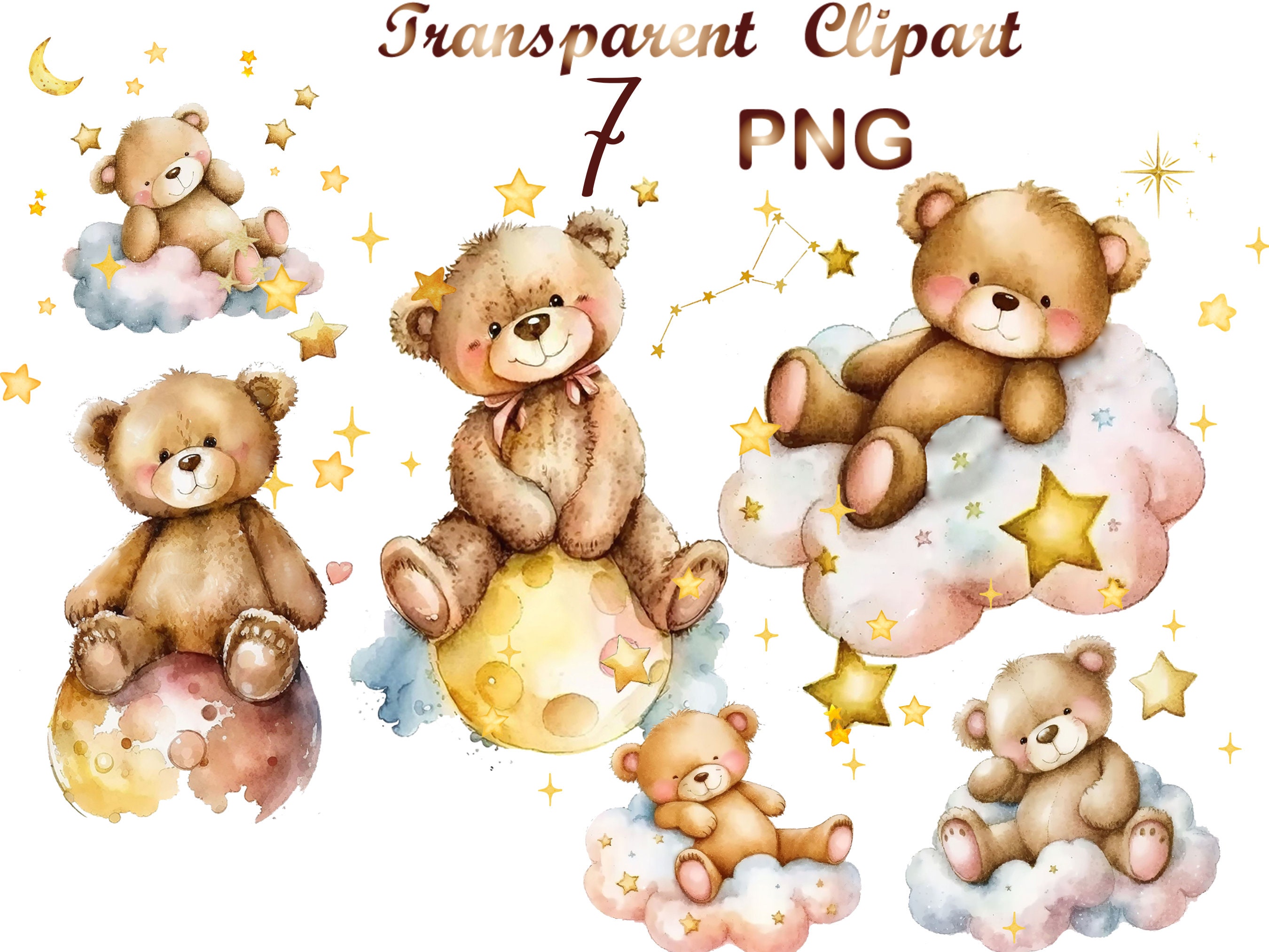 Watercolor Teddy Bear Clipart: Baby Shower PNG (digital Download) - Etsy