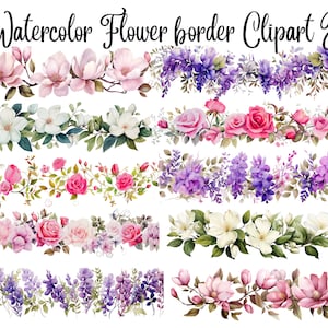 15 Flower border clipart, High Quality JPGs, Digital Download - Card Making, Mixed Media, Digital Paper Craft, Floral clipart