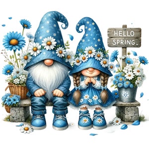 14 PNG/JPG, Gnome clipart bundle, Garden clipart, Spring gnome png graphics, Gnome sublimation, Transparent background
