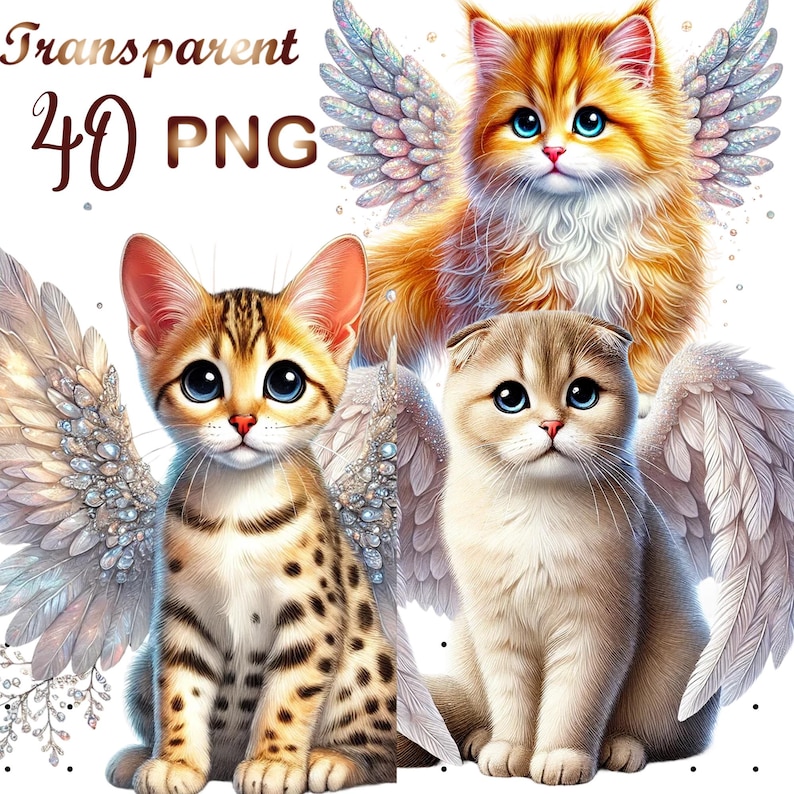 Angelic Cat 40 PNG, Cute Angelic Cats Clipart Bundle, Angelic Cats Png, Heavenly ...