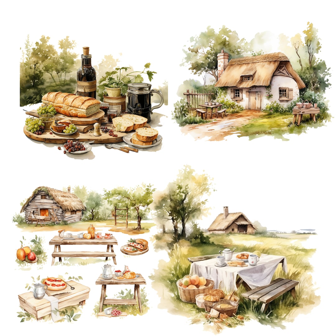 22 Watercolor Cottagecore Picnic Clipart Bundle Png Cottagecore ...