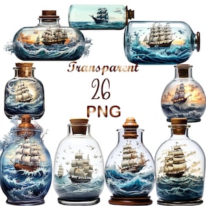 26 Ship in a Bottle png, Ship in a Bottle Clipart,Watercolor Ship in a Bottle png,Mixed Media,Digital Paper Craft,Sublimation,Commercial USe