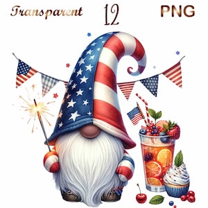 14 PNG, Patriotic Gnome Clipart  Bundle.  American Pride, 4th of july PNG, Veteran day , Memorial Day png, Black gnome png, Commercial use