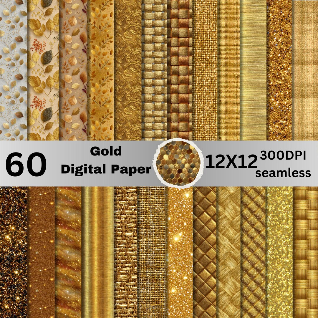 60 Gold Seamless Paper Pack | Gold Repeating Pattern | Gold Texture ...