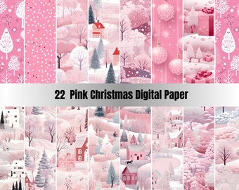 22 Printable Pink Christmas Digital Paper Seamless,Fantasy Noel Xmas Pages,Pastel Christmas Ephemera,Download Junk Journal, Scrapbooking