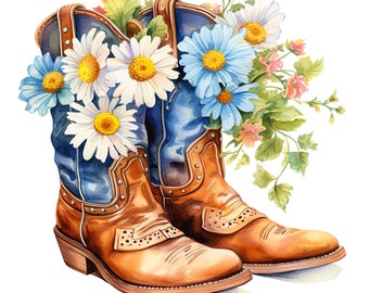 15 Cowgirl Boots Clipart JPGs, Watercolor Cowboy Boots Clipart, Digital crafting, Paper crafts, Cute clipart,Instant download,commercial Use