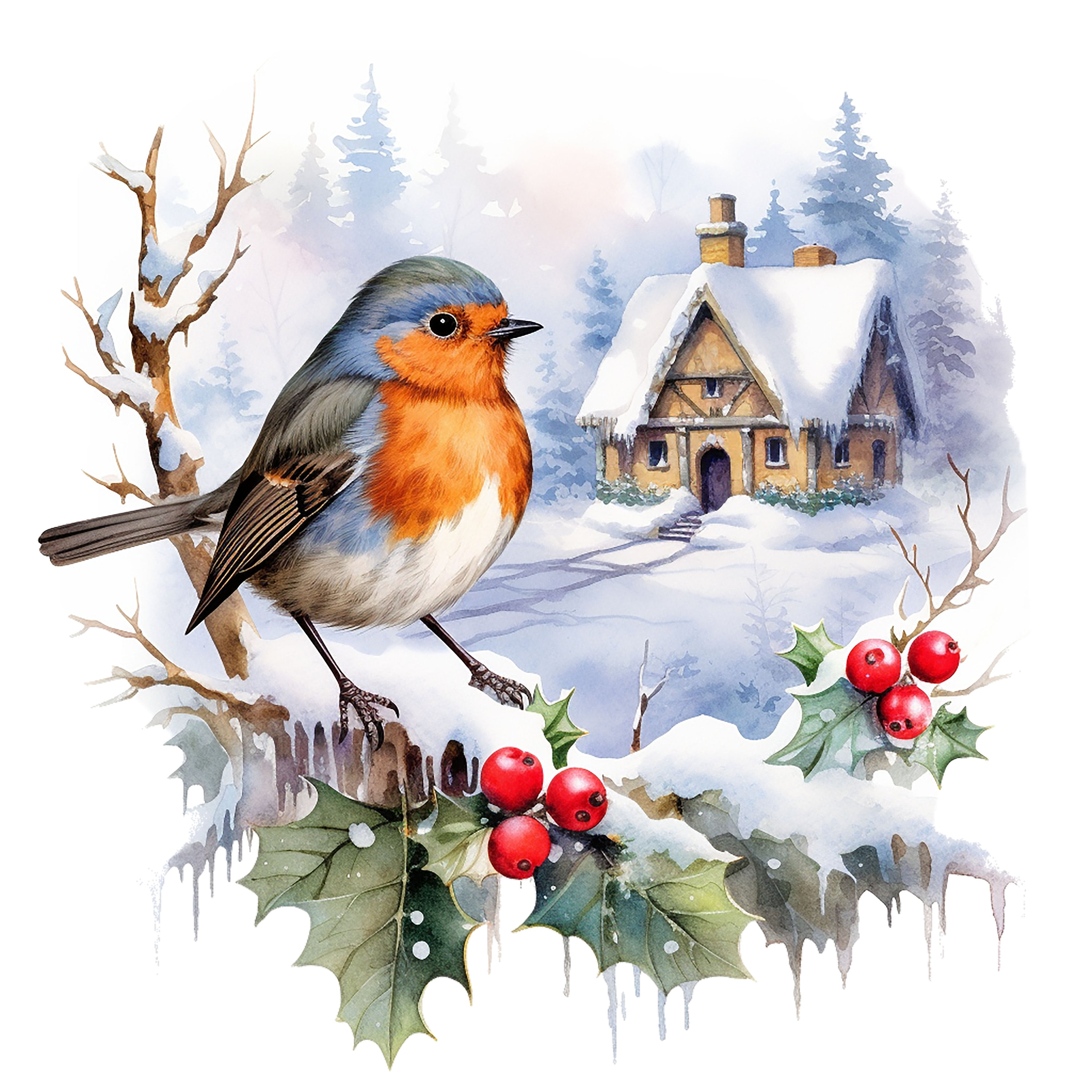 25 Christmas Robin Clipart Jpgs Watercolor, Digital Planner, Journals ...