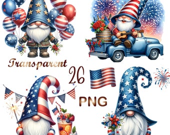 26 PNG, Patriotic Gnome Clipart  Bundle.  American Pride, 4th of july PNG, Veteran day , Memorial Day png, Free Commercial use