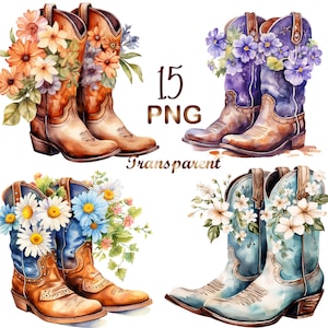 15 stivali da cowgirl Clipart PNG, stivali da cowboy acquerello Clipart, artigianato digitale, artigianato di carta, clipart carino, download immediato, uso commerciale