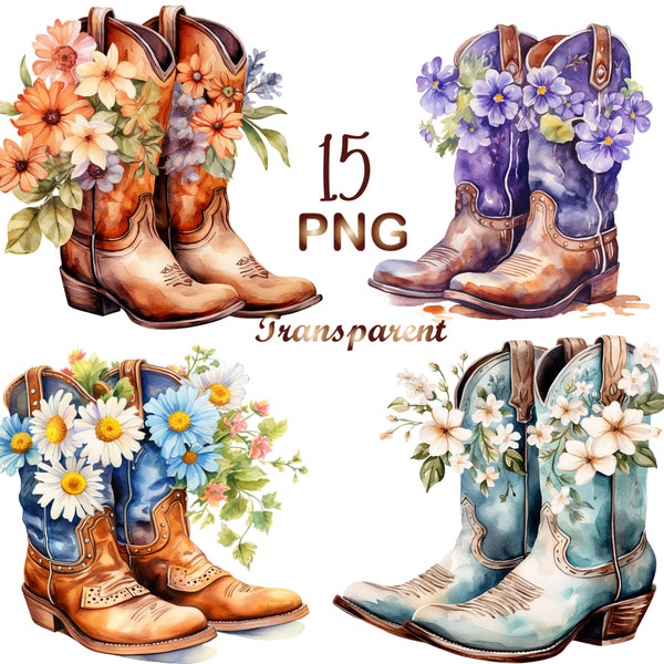 15 Cowgirl Boots Clipart PNG, Watercolor Cowboy Boots Clipart, Digital crafting, Paper crafts, Cute clipart,Instant download,commercial USe