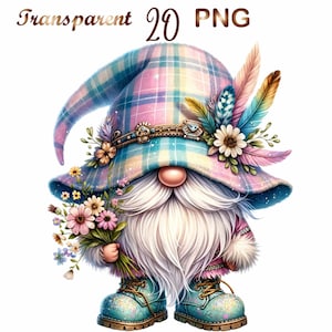 20 Boho gnome clipart, Cute gnome clipart, boho gnomes clipart, gnome clipart bundle,  gnome clipart, blue gnome png, bogo clipart,gnome png