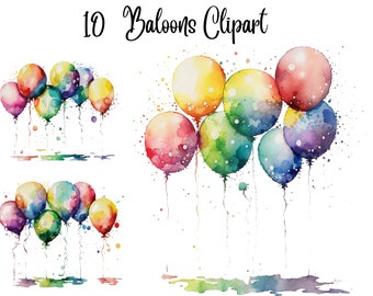 10 Balloons Clipart, JPGs, Commercial use, Digital Download, Clip Art, Birthday clipart, party clipart, invitation clipart, birthday party