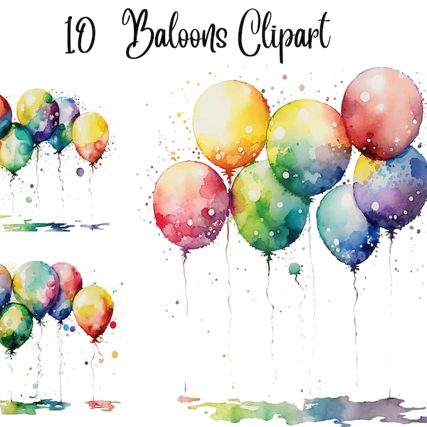 10 Balloons Clipart, JPGs, Commercial use, Digital Download, Clip Art, Birthday clipart, party clipart, invitation clipart, birthday party